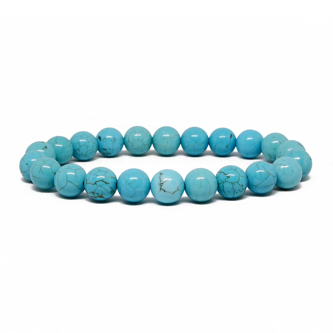 Turquoise Beaded Stretch Bracelet, 8mm Natural Stone Beads, Blue, Throat Chakra Healing